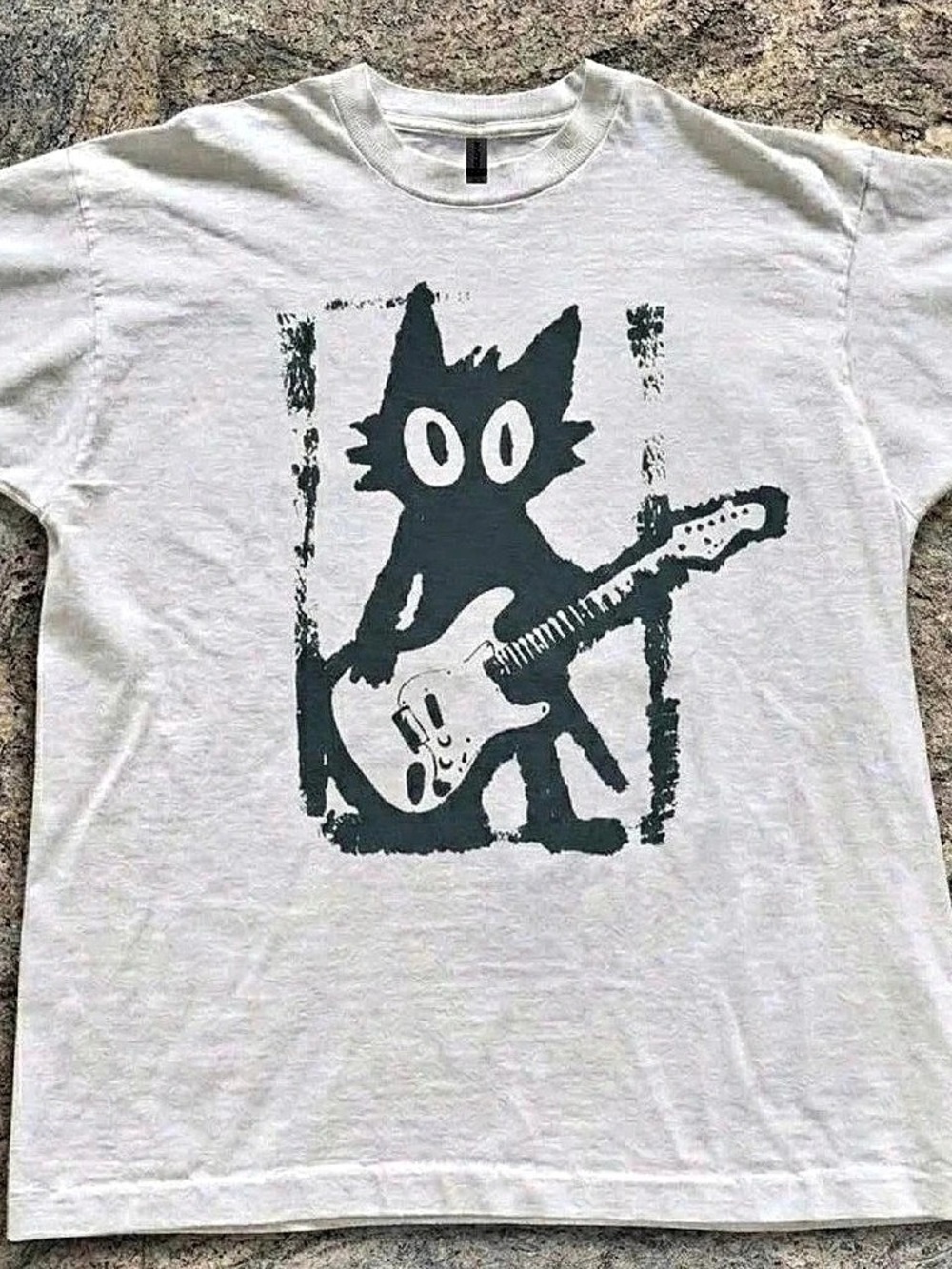 Gildan Cat Guitar Graphic Short Sleeve Tee in White